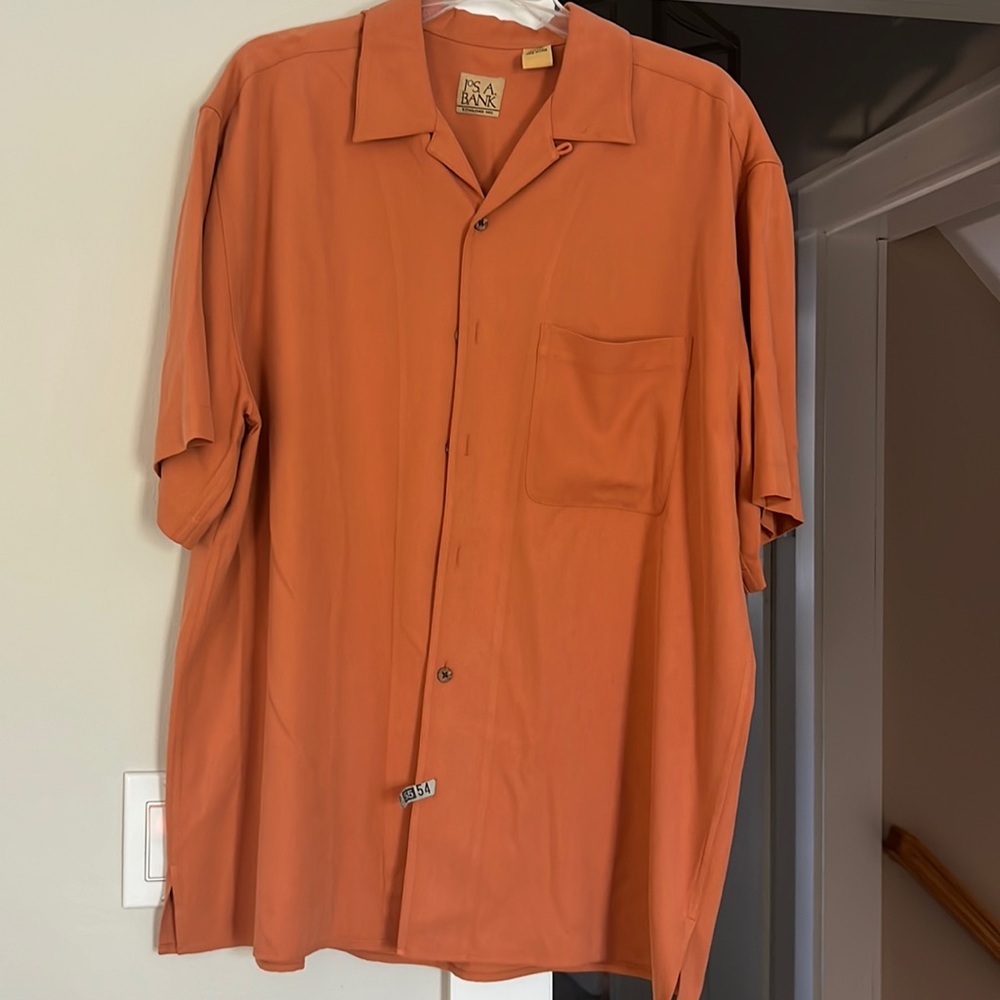 Joseph a a bank, orange silk button down shirt